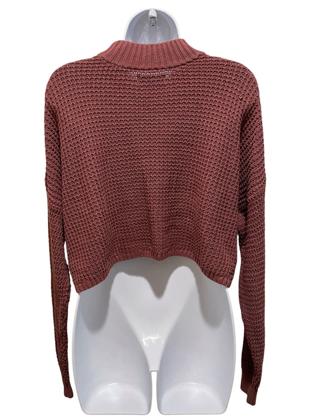 Hollister burgundy waffle-knit cropped mock neck sweater. Size L. - Picture 3 of 7